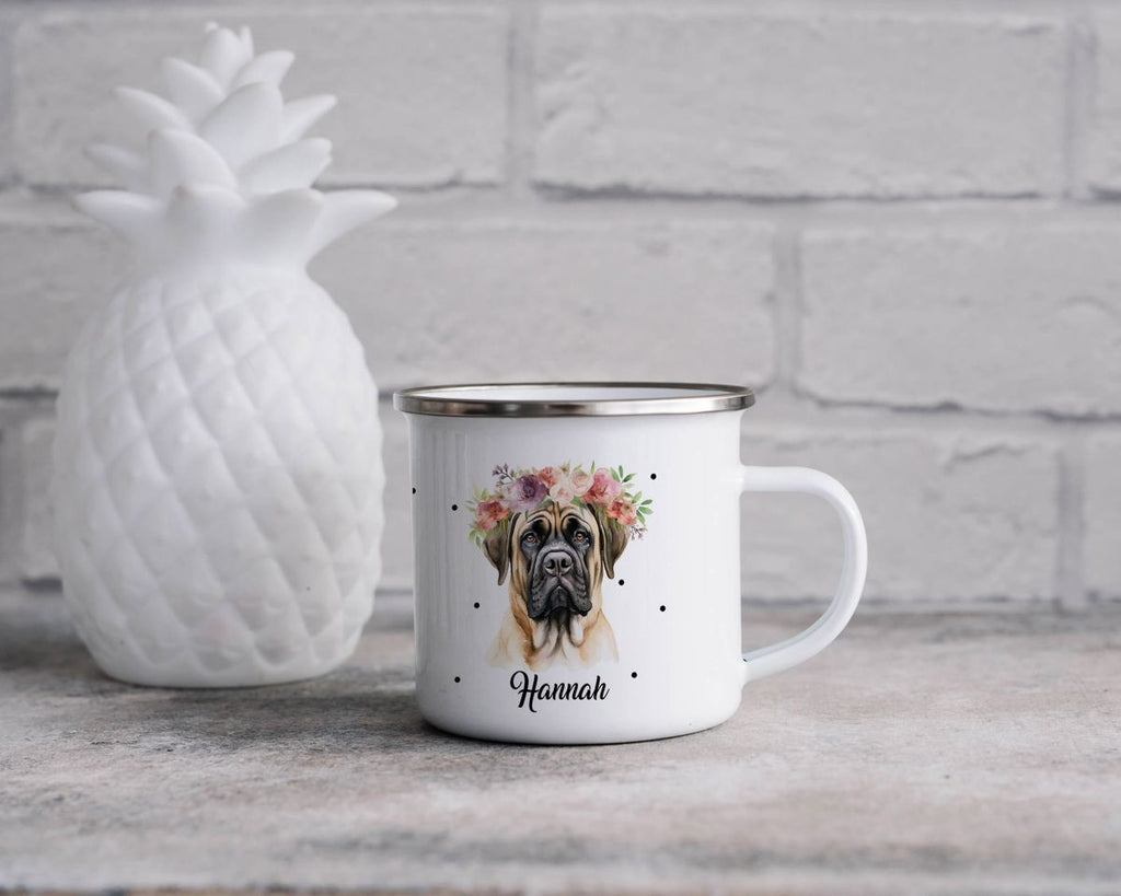 Emaille Tasse Hund mit Blumen - von Mikalino