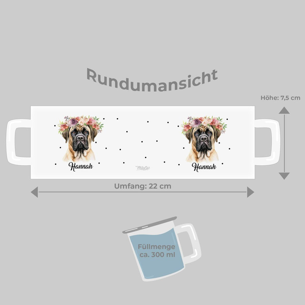 Emaille Tasse Hund mit Blumen - von Mikalino