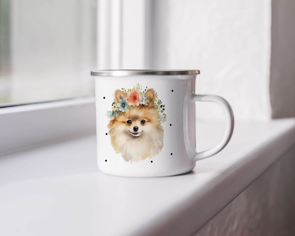 Emaille Tasse Spitz mit Blumen - von Mikalino