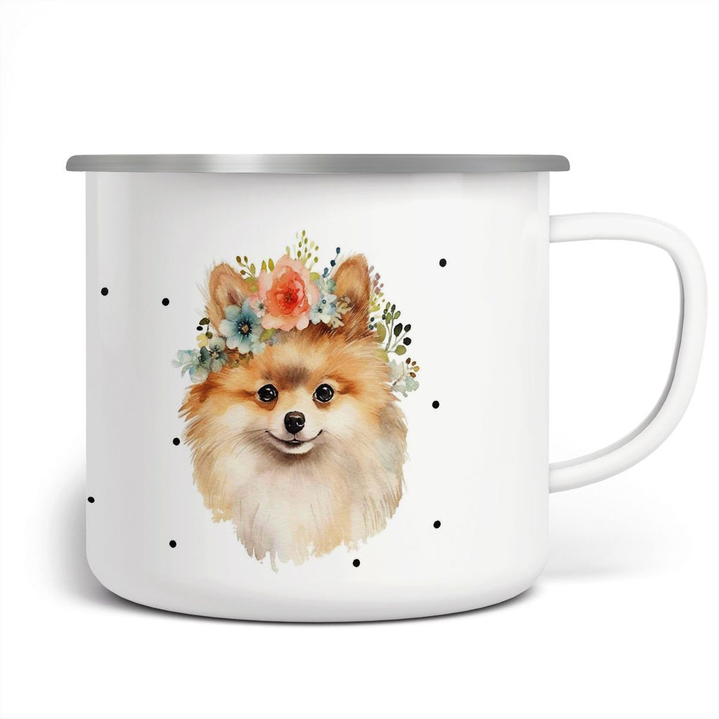 Emaille Tasse Spitz mit Blumen - von Mikalino