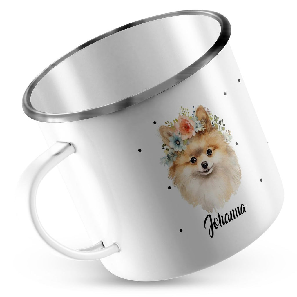 Emaille Tasse Spitz mit Blumen - von Mikalino