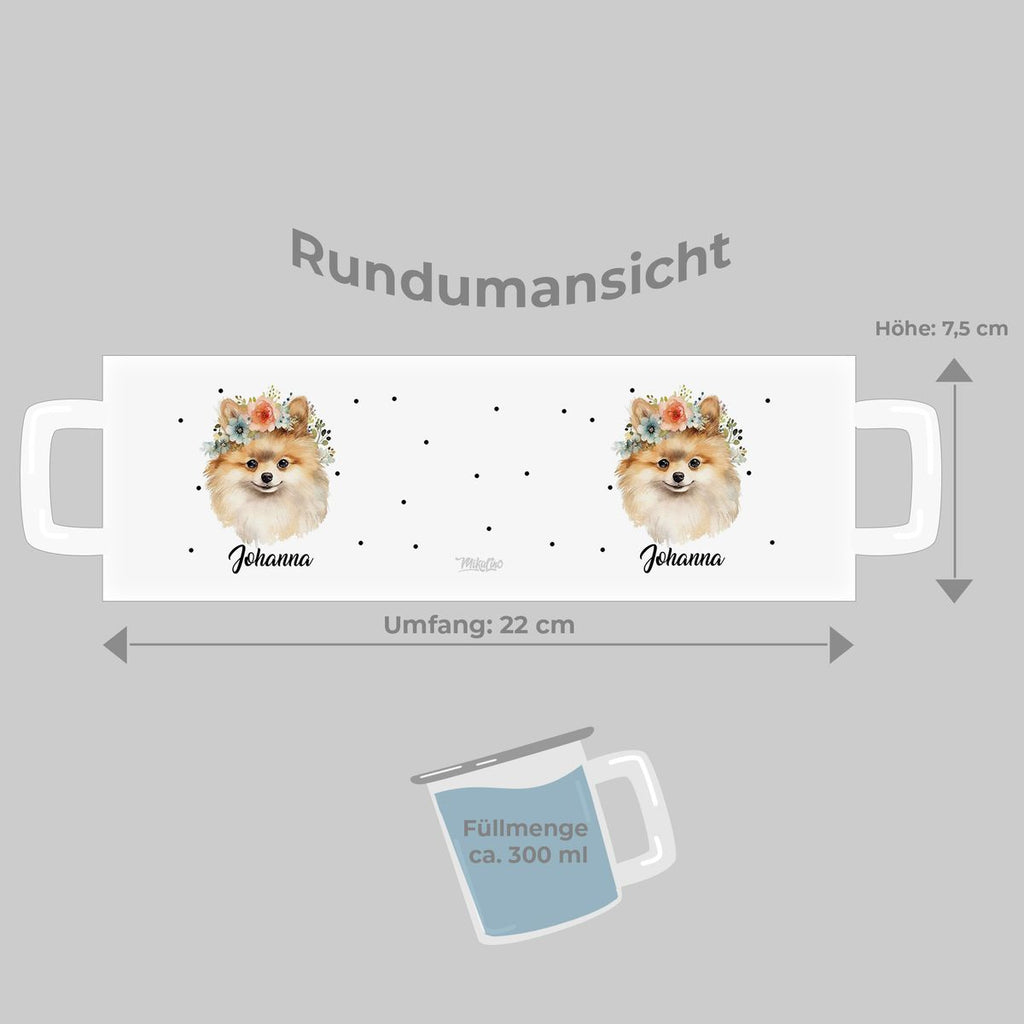 Emaille Tasse Spitz mit Blumen - von Mikalino