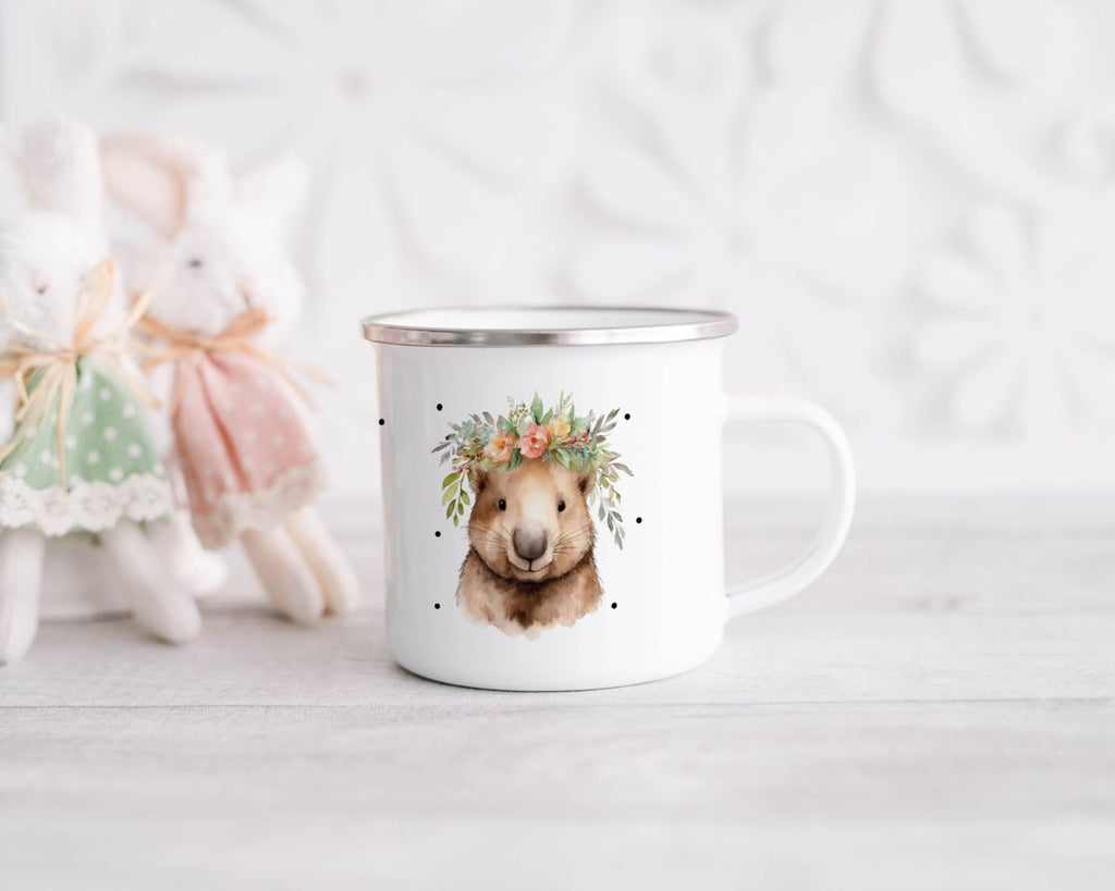 Emaille Tasse Hamster mit Blumen - von Mikalino