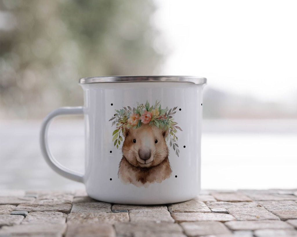 Emaille Tasse Hamster mit Blumen - von Mikalino