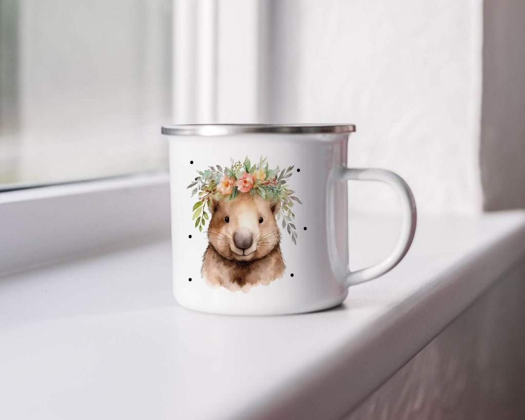 Emaille Tasse Hamster mit Blumen - von Mikalino