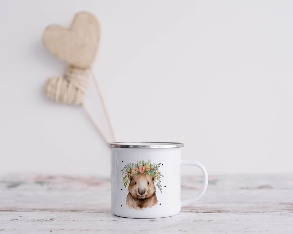 Emaille Tasse Hamster mit Blumen - von Mikalino