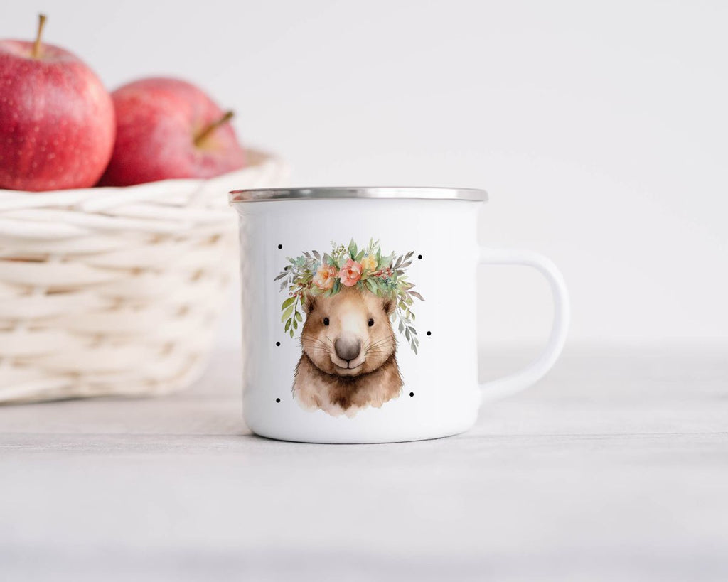 Emaille Tasse Hamster mit Blumen - von Mikalino