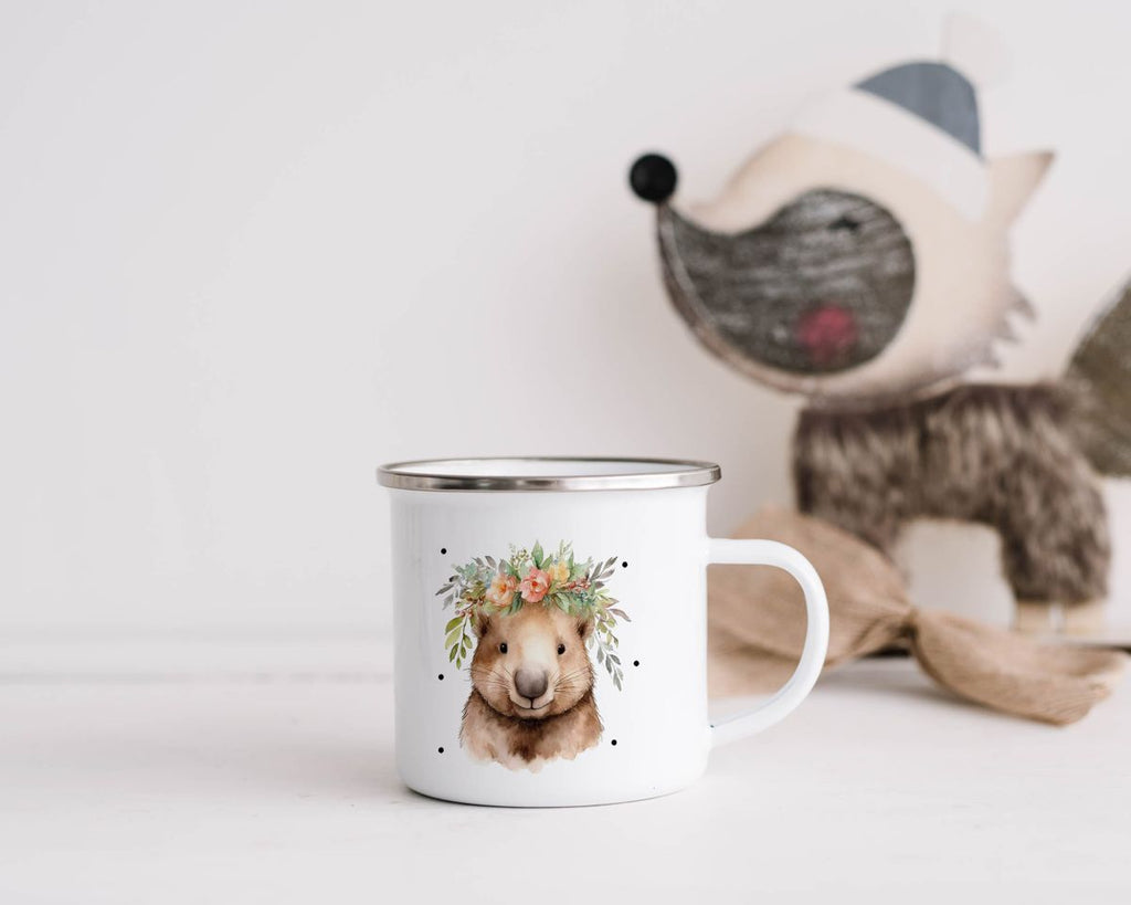 Emaille Tasse Hamster mit Blumen - von Mikalino