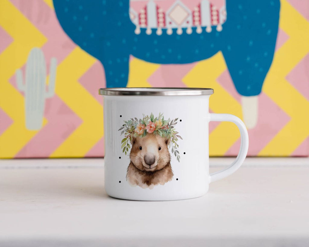 Emaille Tasse Hamster mit Blumen - von Mikalino