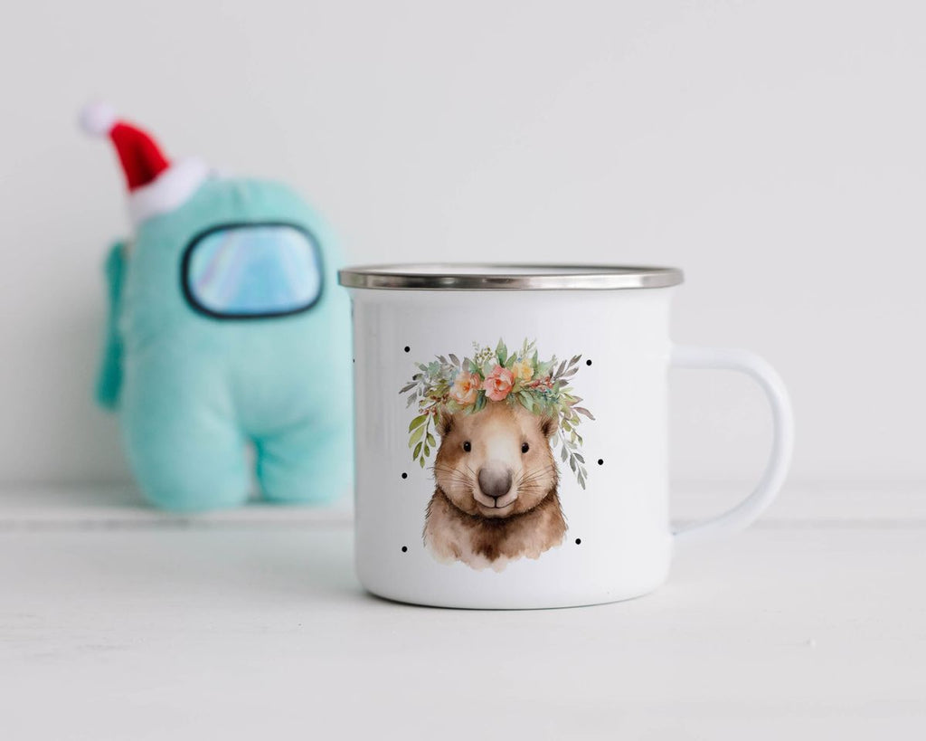 Emaille Tasse Hamster mit Blumen - von Mikalino