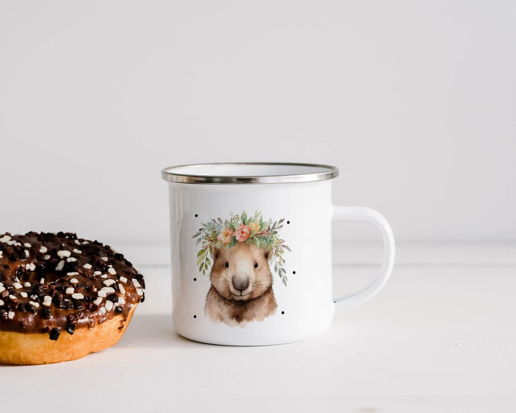 Emaille Tasse Hamster mit Blumen - von Mikalino