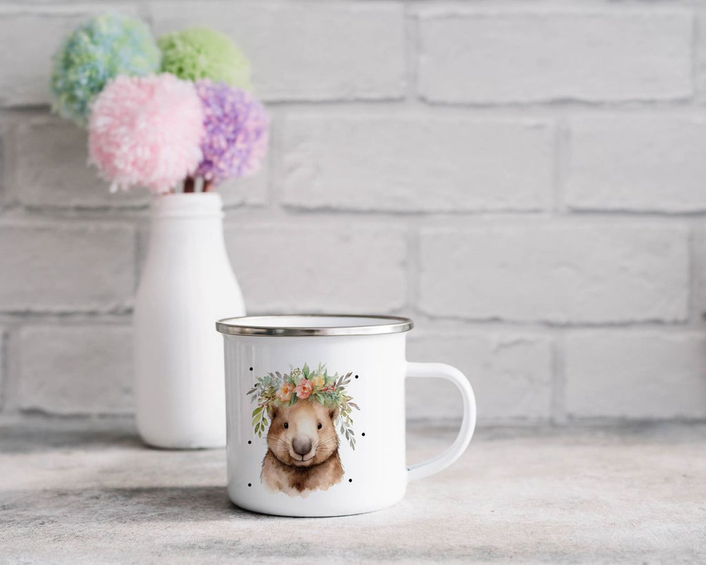 Emaille Tasse Hamster mit Blumen - von Mikalino