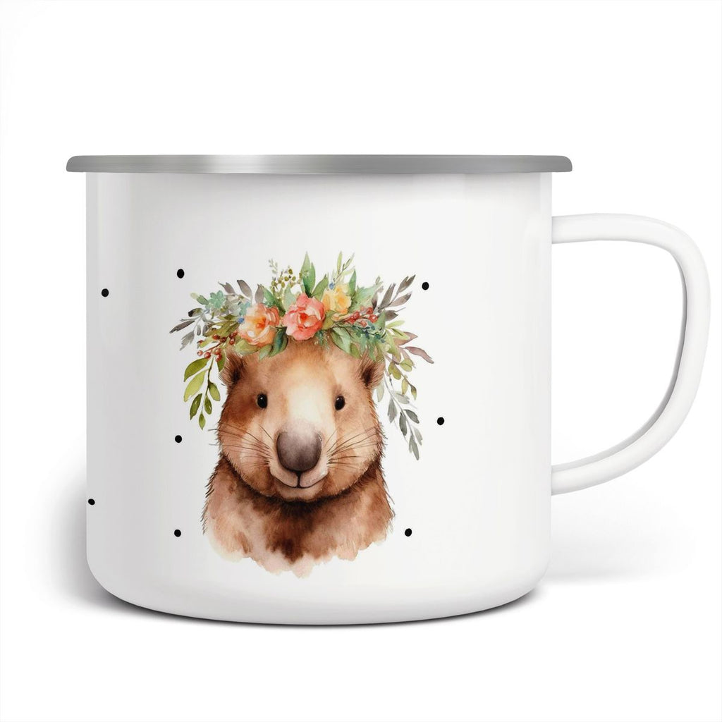 Emaille Tasse Hamster mit Blumen - von Mikalino