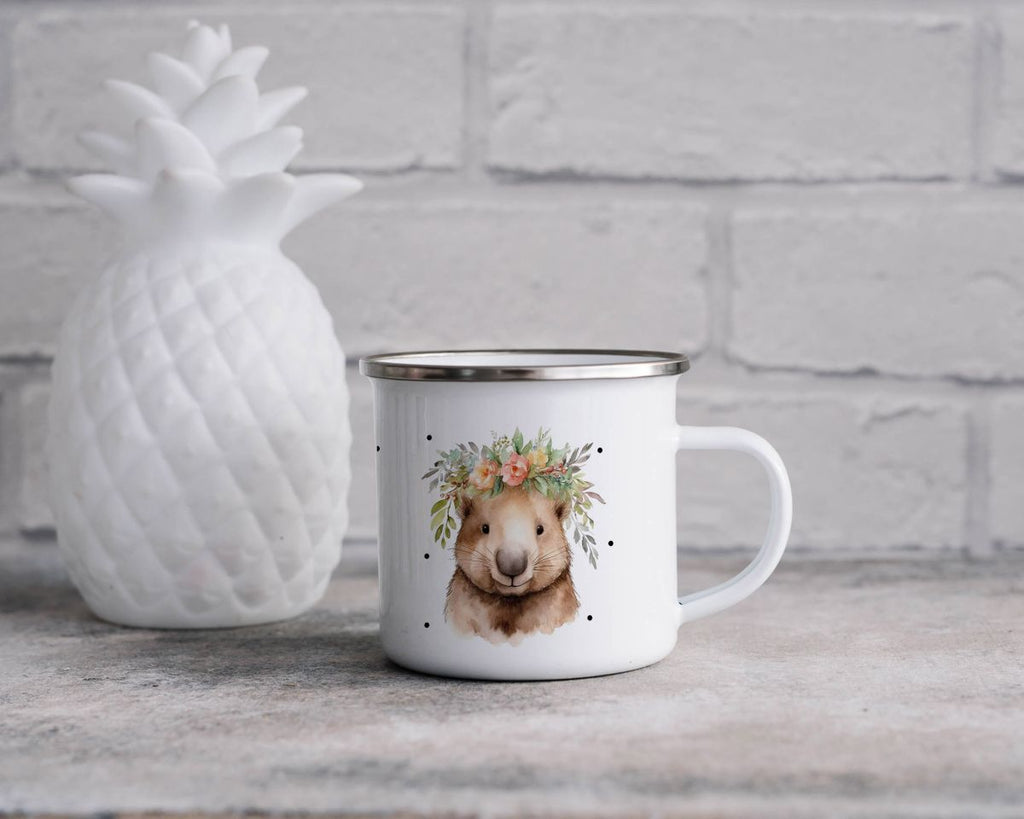 Emaille Tasse Hamster mit Blumen - von Mikalino