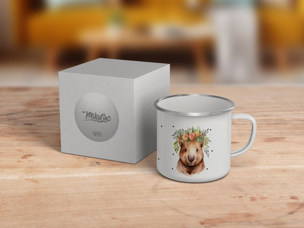 Emaille Tasse Hamster mit Blumen - von Mikalino