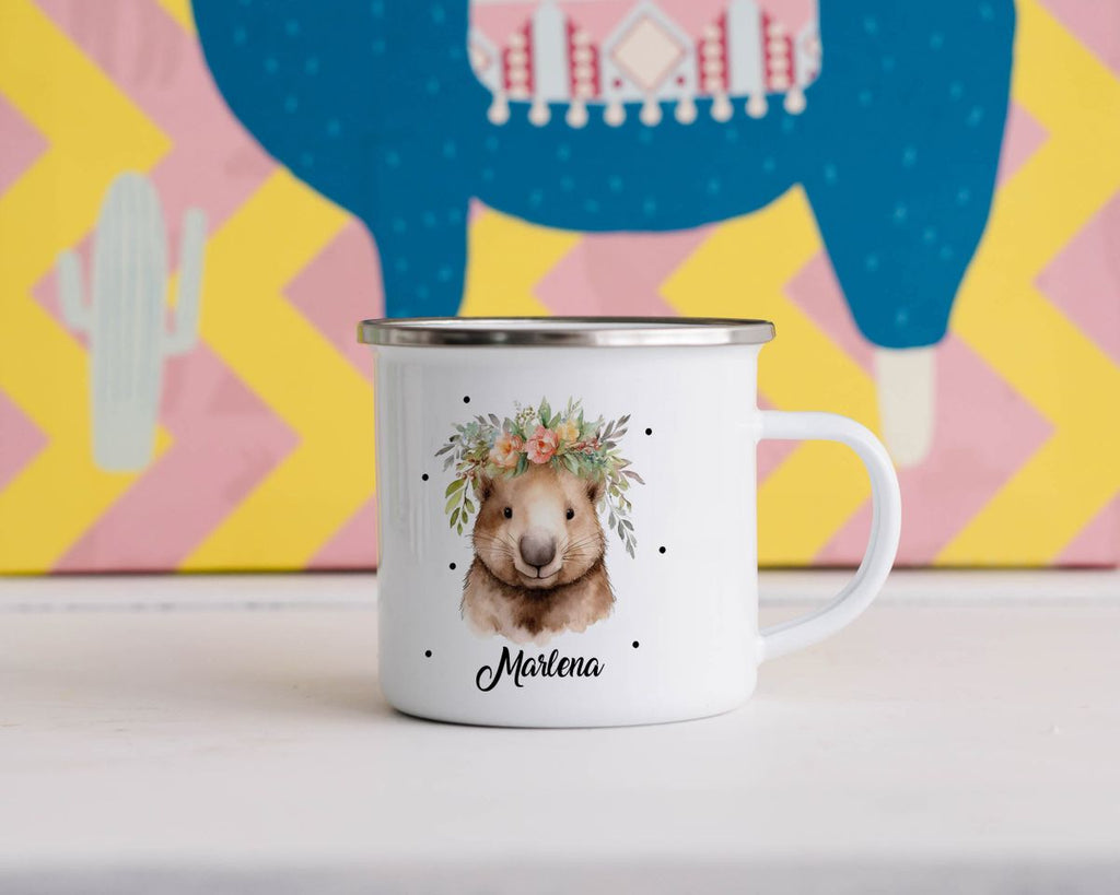 Emaille Tasse Hamster mit Blumen - von Mikalino