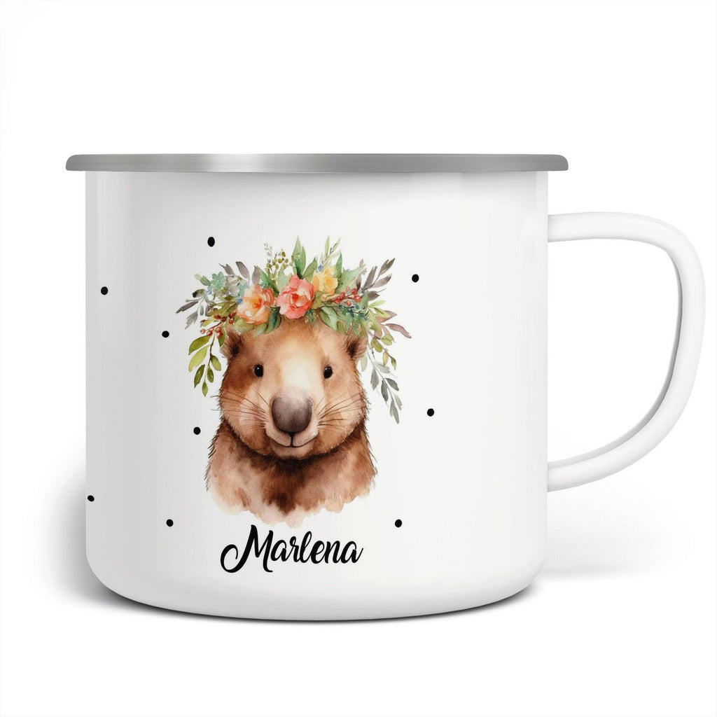 Emaille Tasse Hamster mit Blumen - von Mikalino