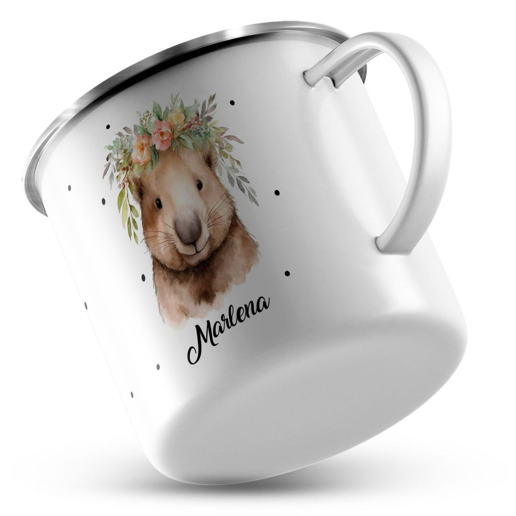 Emaille Tasse Hamster mit Blumen - von Mikalino