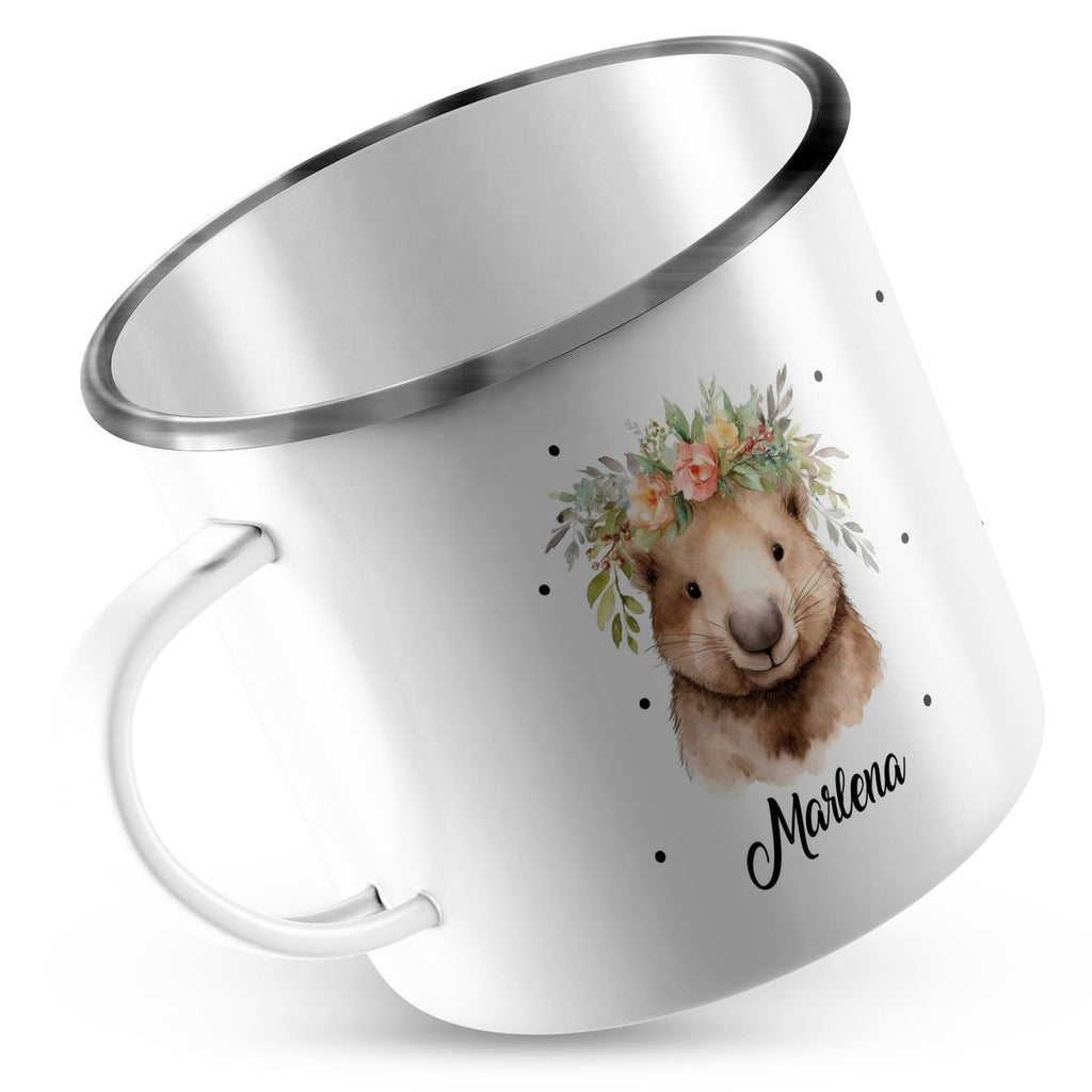 Emaille Tasse Hamster mit Blumen - von Mikalino