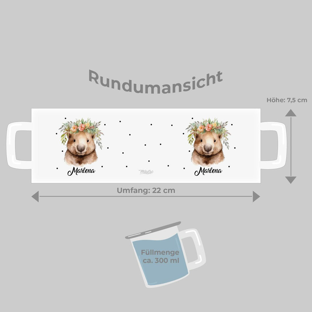 Emaille Tasse Hamster mit Blumen - von Mikalino