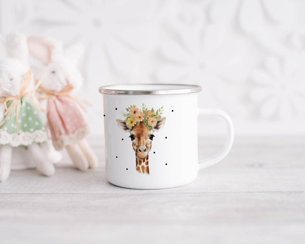 Emaille Tasse Giraffe mit Blumen - von Mikalino