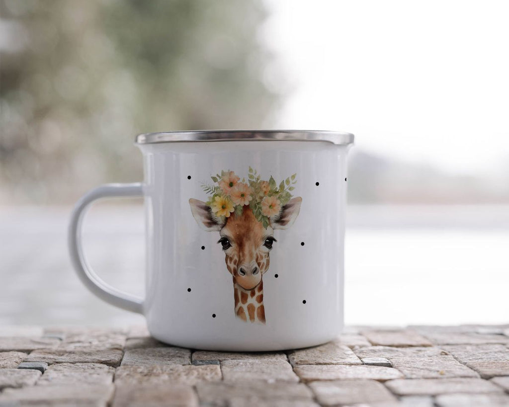 Emaille Tasse Giraffe mit Blumen - von Mikalino