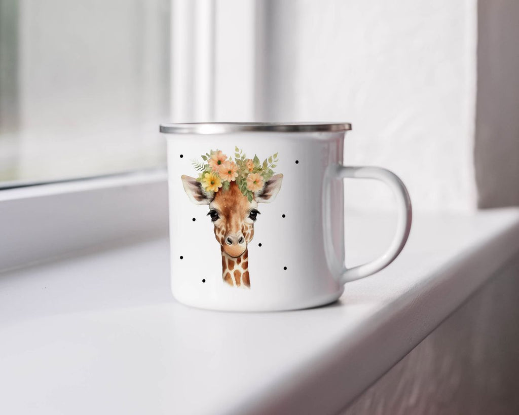 Emaille Tasse Giraffe mit Blumen - von Mikalino