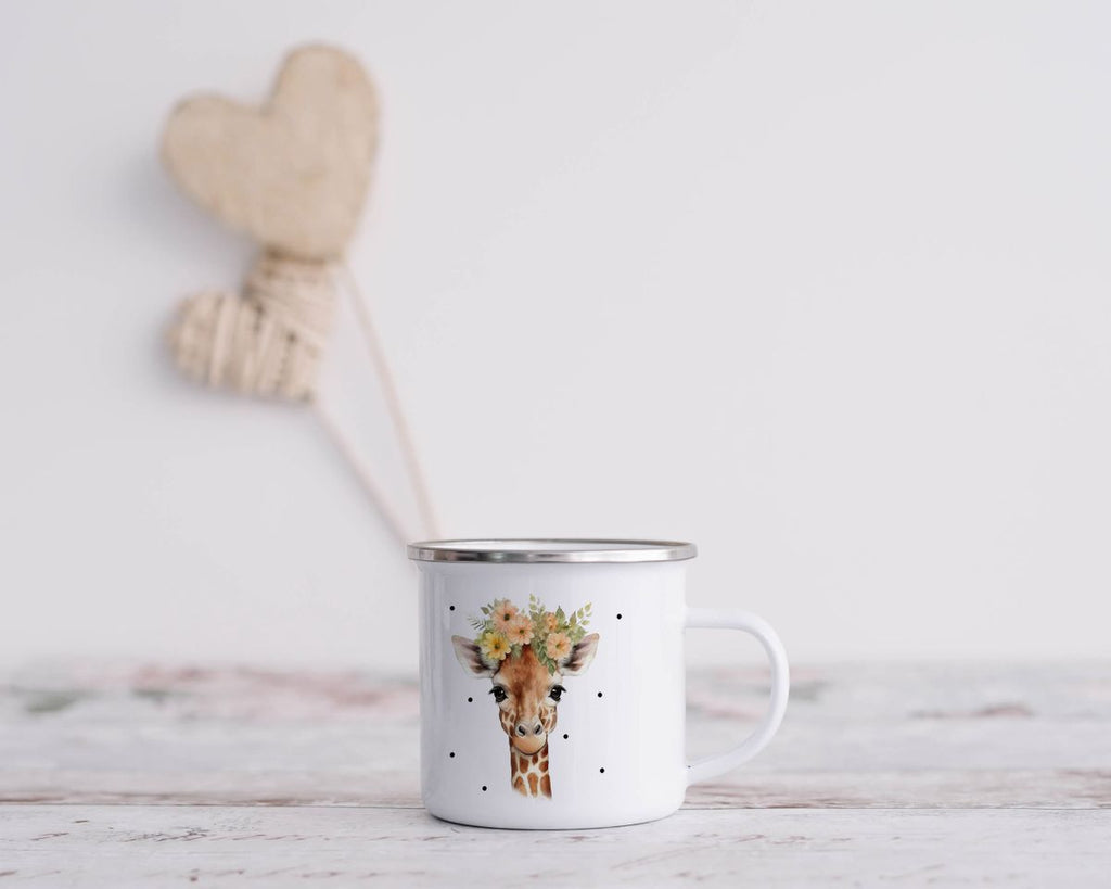 Emaille Tasse Giraffe mit Blumen - von Mikalino