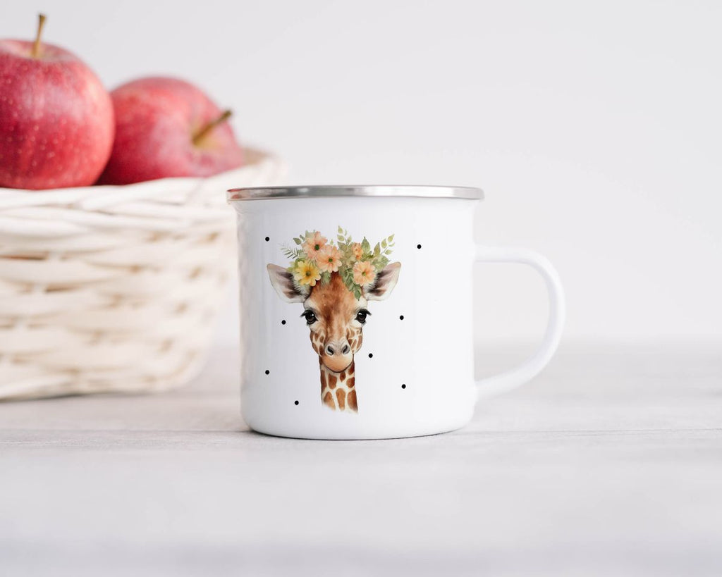 Emaille Tasse Giraffe mit Blumen - von Mikalino