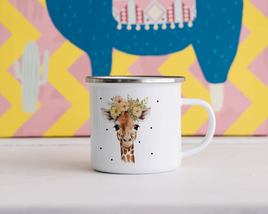 Emaille Tasse Giraffe mit Blumen - von Mikalino