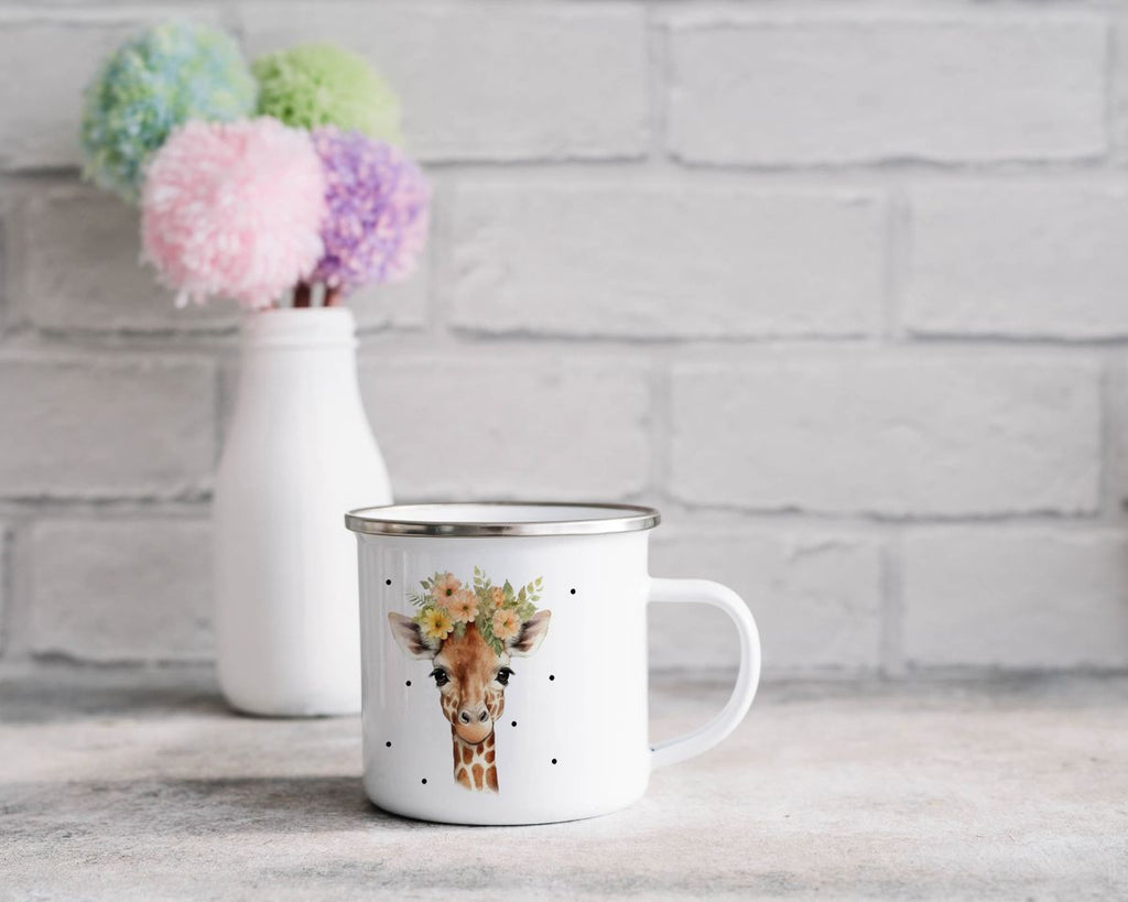 Emaille Tasse Giraffe mit Blumen - von Mikalino