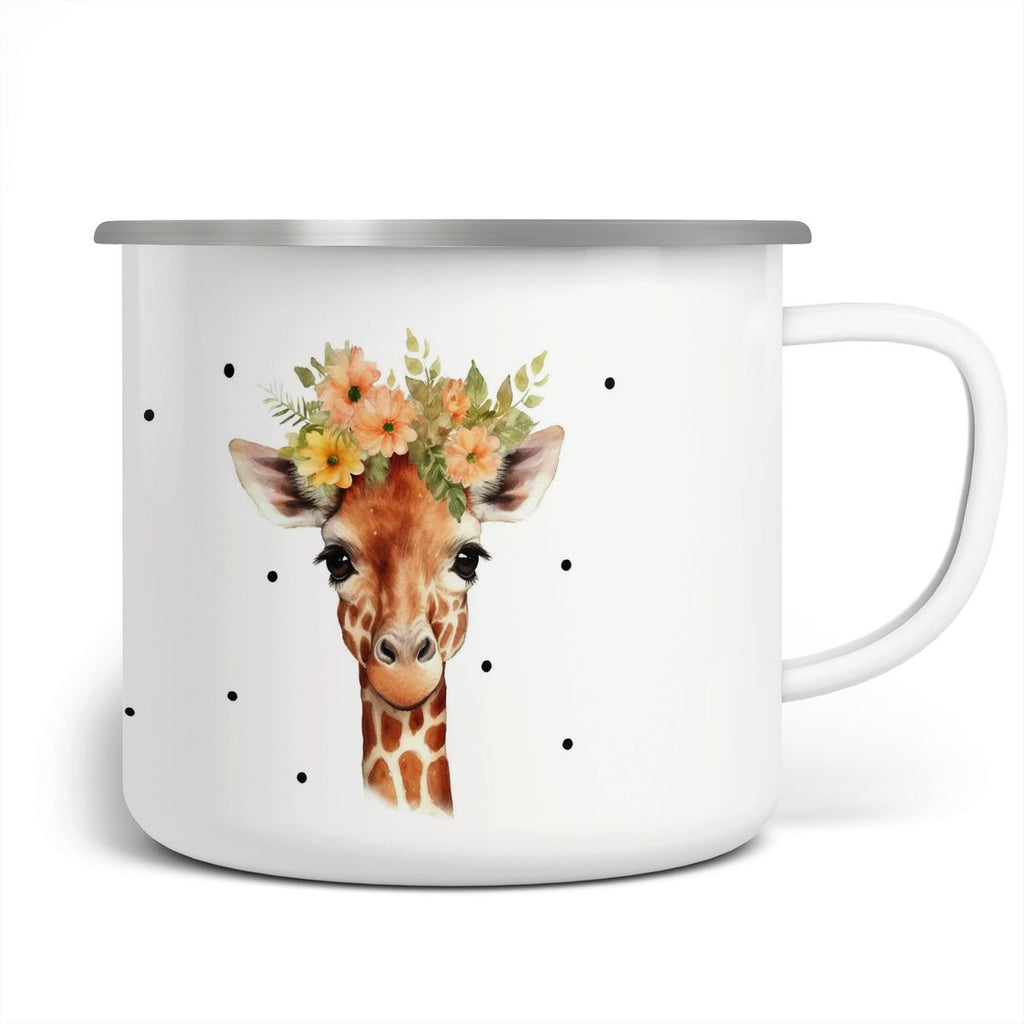 Emaille Tasse Giraffe mit Blumen - von Mikalino