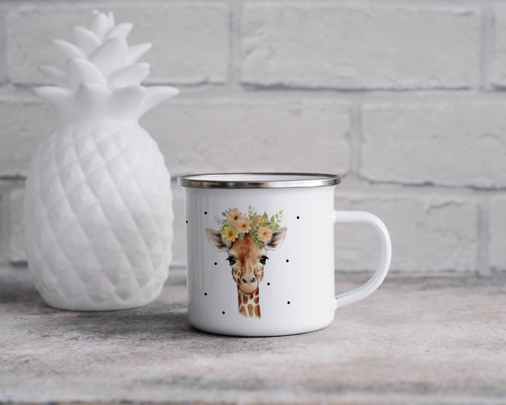 Emaille Tasse Giraffe mit Blumen - von Mikalino