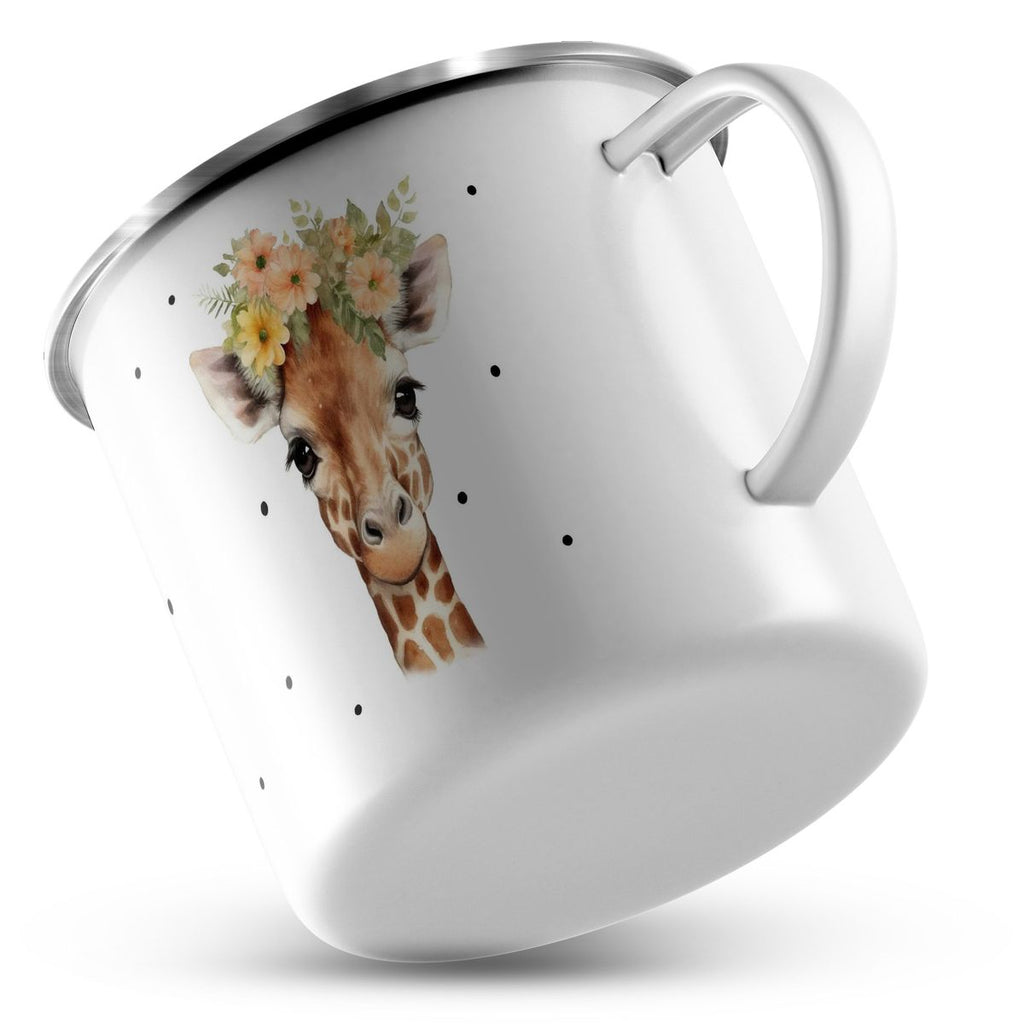 Emaille Tasse Giraffe mit Blumen - von Mikalino