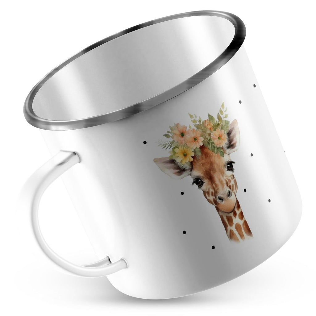 Emaille Tasse Giraffe mit Blumen - von Mikalino