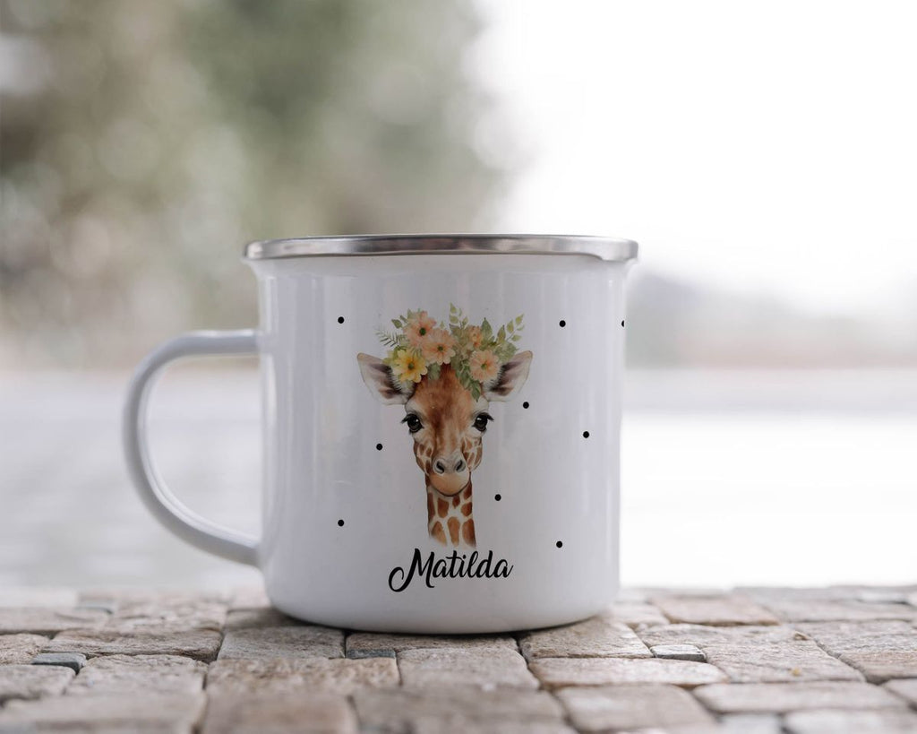 Emaille Tasse Giraffe mit Blumen - von Mikalino