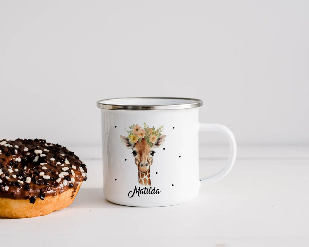 Emaille Tasse Giraffe mit Blumen - von Mikalino