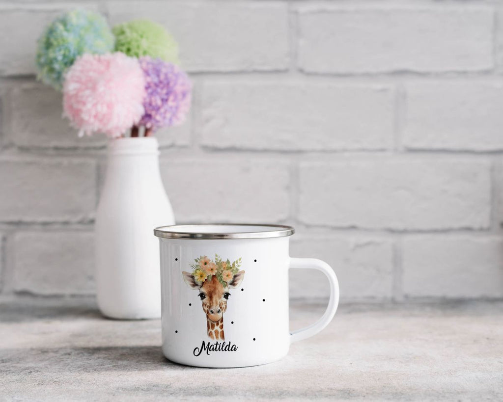 Emaille Tasse Giraffe mit Blumen - von Mikalino