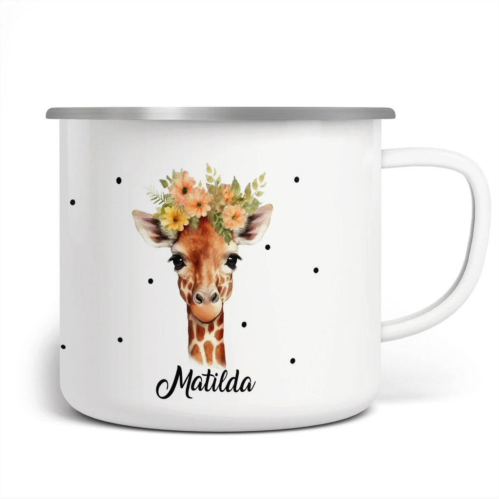 Emaille Tasse Giraffe mit Blumen - von Mikalino