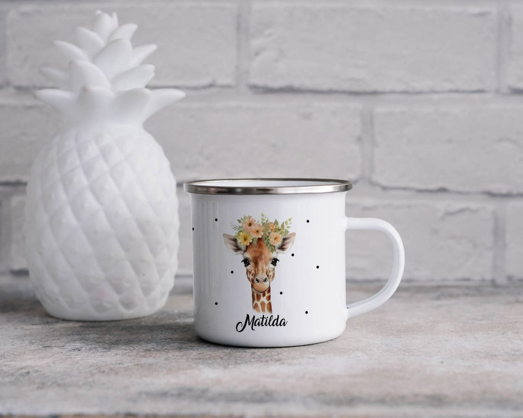 Emaille Tasse Giraffe mit Blumen - von Mikalino