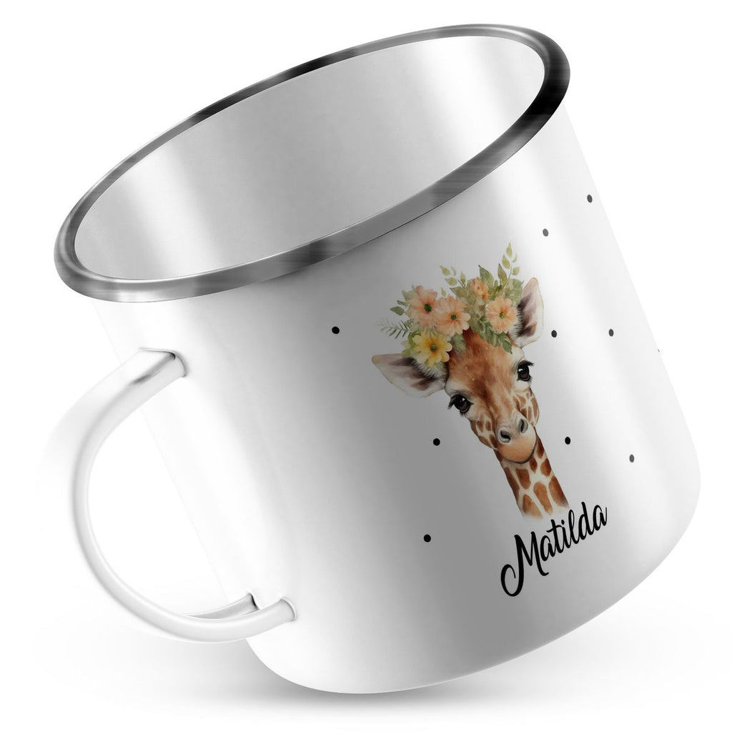 Emaille Tasse Giraffe mit Blumen - von Mikalino