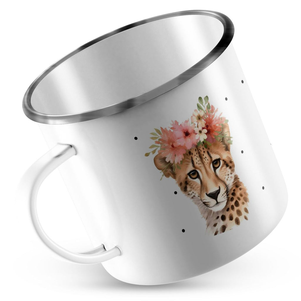 Emaille Tasse Leopard mit Blumen - von Mikalino