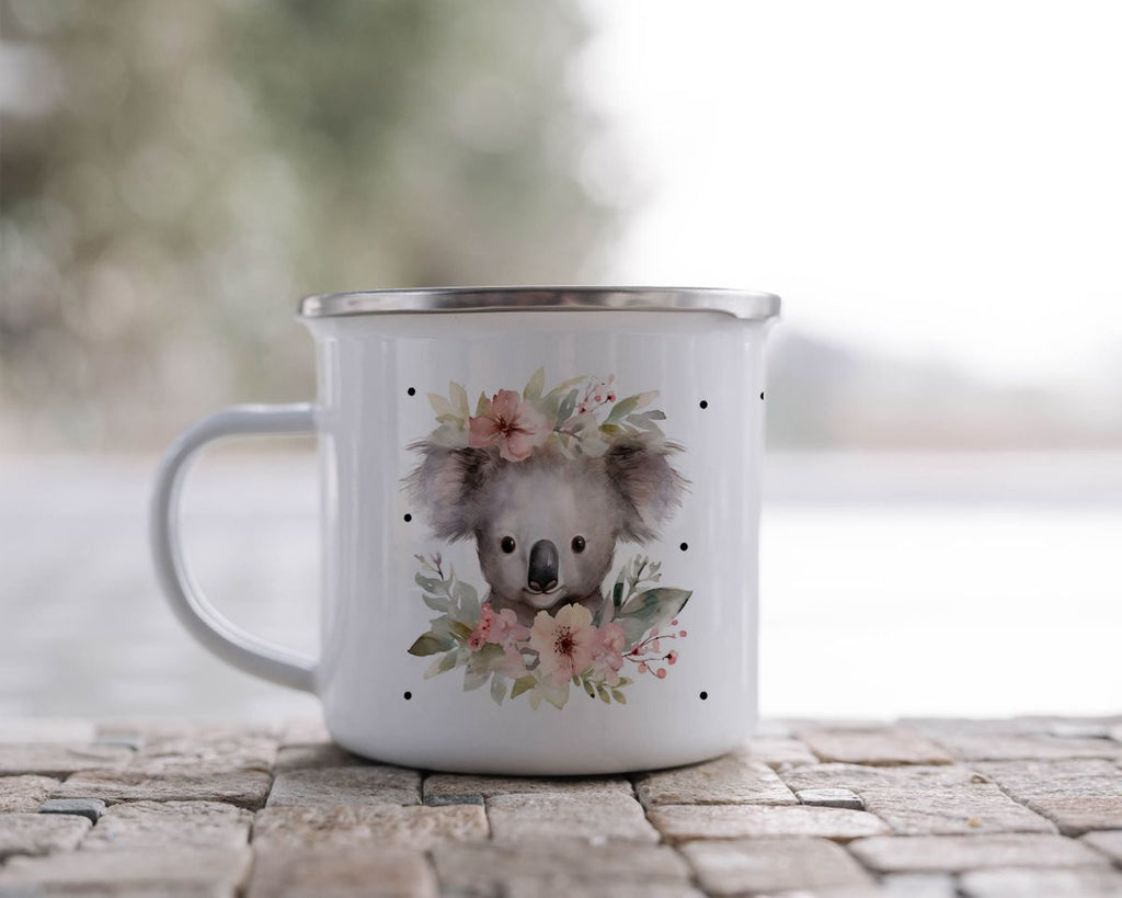 Emaille Tasse Koala mit Blumen - von Mikalino