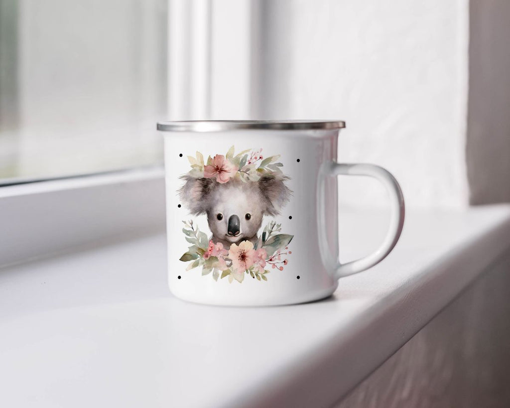 Emaille Tasse Koala mit Blumen - von Mikalino