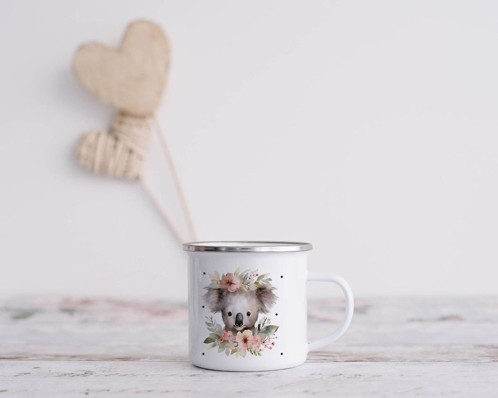 Emaille Tasse Koala mit Blumen - von Mikalino