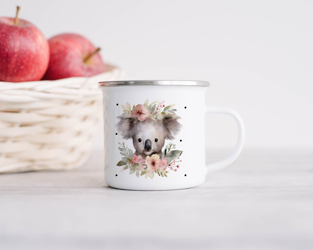 Emaille Tasse Koala mit Blumen - von Mikalino