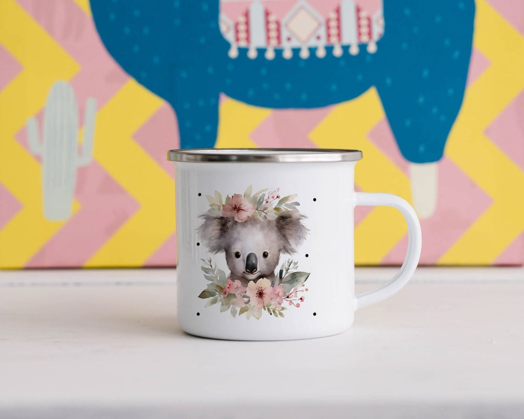 Emaille Tasse Koala mit Blumen - von Mikalino