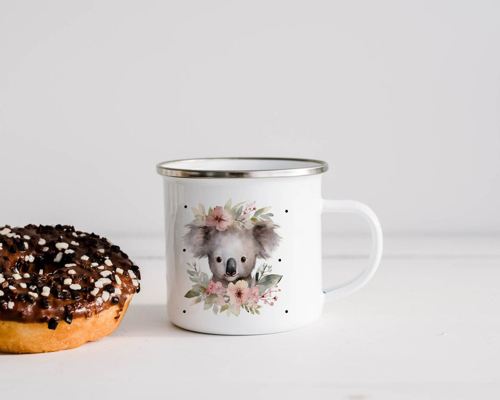 Emaille Tasse Koala mit Blumen - von Mikalino