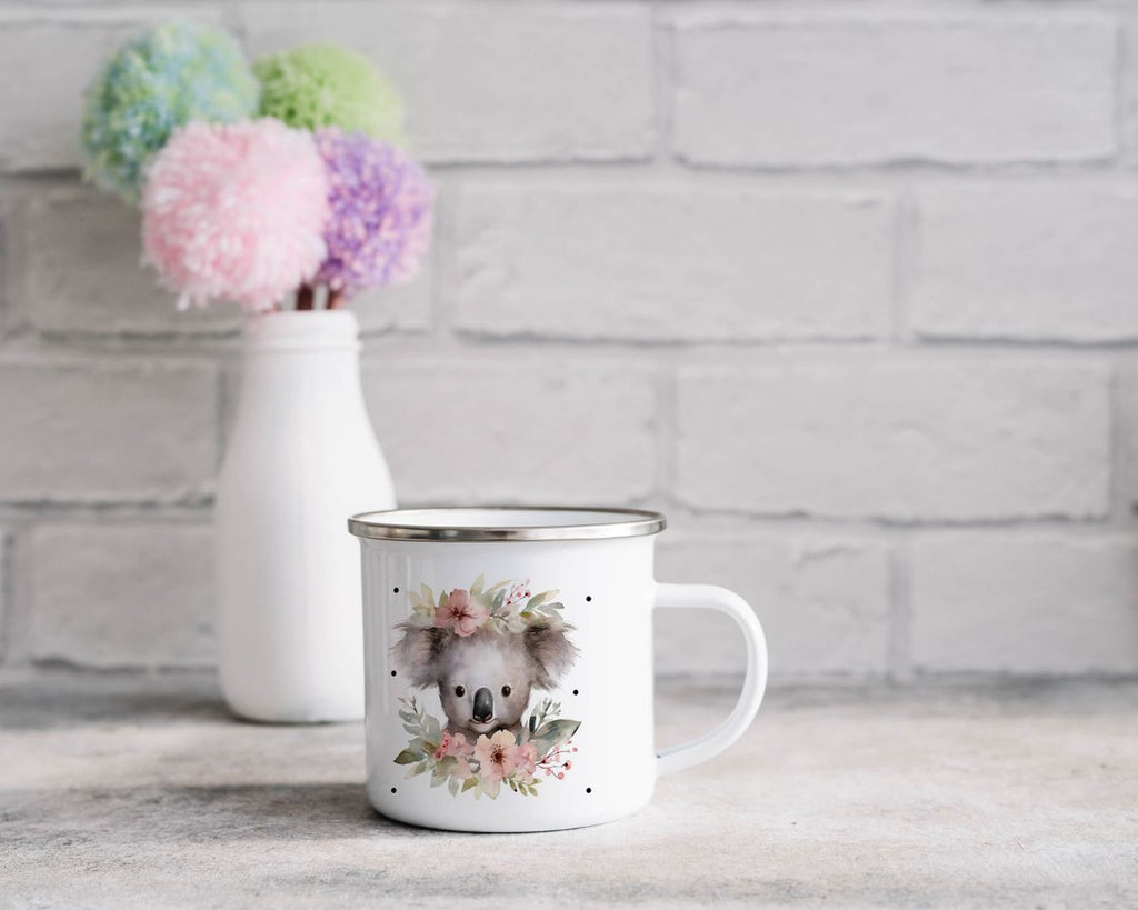 Emaille Tasse Koala mit Blumen - von Mikalino