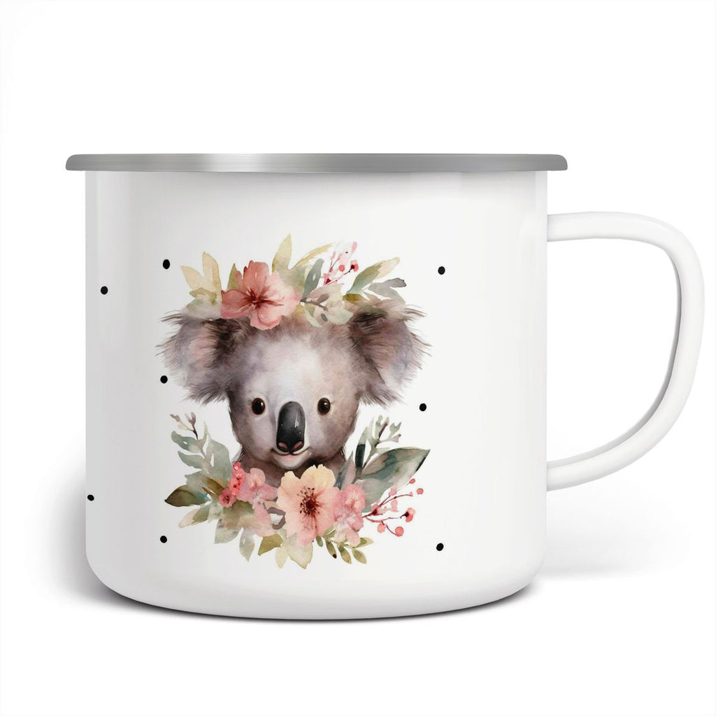 Emaille Tasse Koala mit Blumen - von Mikalino